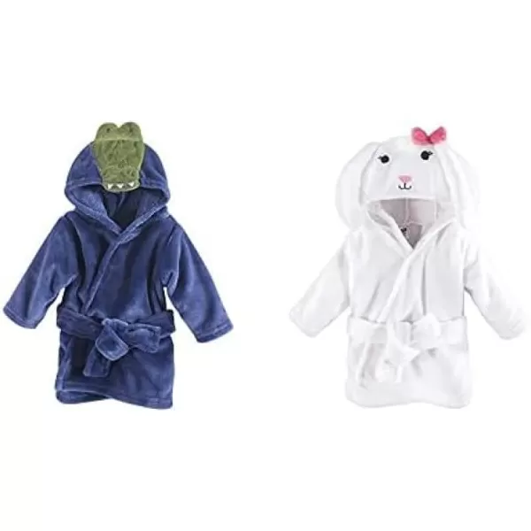 Hudson Baby Boy Plush Animal Face Bathrobe 2-Pack, Blue Plaid Aztec