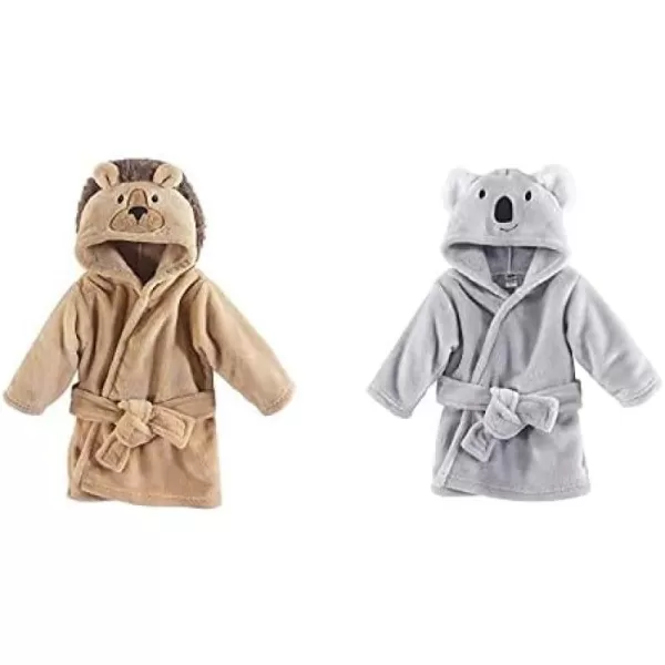 Hudson Baby Boy Plush Animal Face Bathrobe 2-Pack, Blue Plaid Aztec