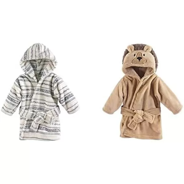 Hudson Baby Boy Plush Animal Face Bathrobe 2-Pack, Blue Plaid Aztec