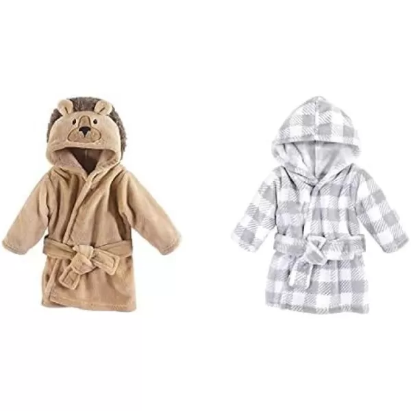 Hudson Baby Boy Plush Animal Face Bathrobe 2-Pack, Blue Plaid Aztec