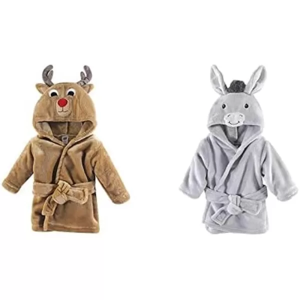 Hudson Baby Boy Plush Animal Face Bathrobe 2-Pack, Blue Plaid Aztec
