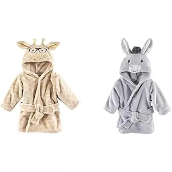 Hudson Baby Boy Plush Animal Face Bathrobe 2-Pack, Blue Plaid Aztec