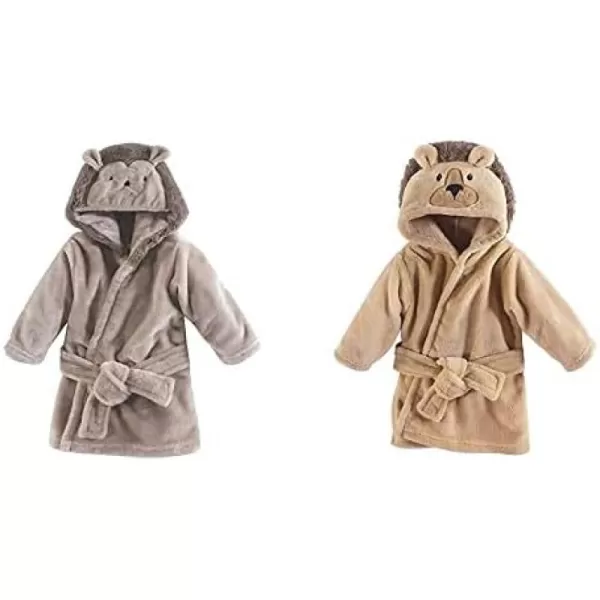 Hudson Baby Boy Plush Animal Face Bathrobe 2-Pack, Blue Plaid Aztec