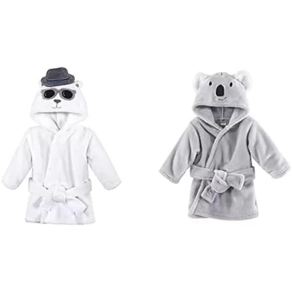 Hudson Baby Boy Plush Animal Face Bathrobe 2-Pack, Blue Plaid Aztec