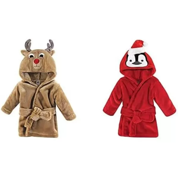 Hudson Baby Boy Plush Animal Face Bathrobe 2-Pack, Blue Plaid Aztec