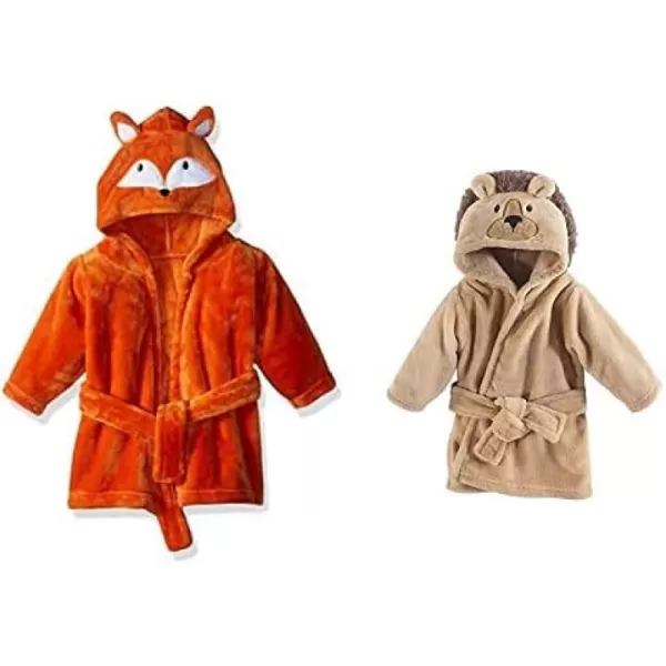 Hudson Baby Boy Plush Animal Face Bathrobe 2-Pack, Blue Plaid Aztec