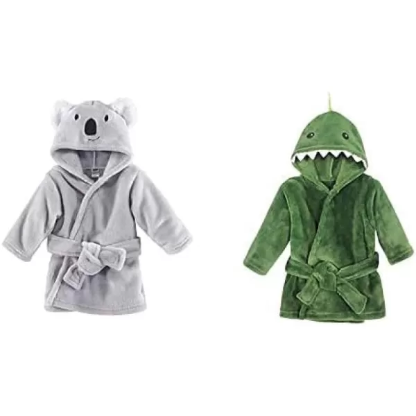 Hudson Baby Boy Plush Animal Face Bathrobe 2-Pack, Blue Plaid Aztec