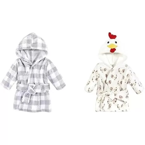 Hudson Baby Boy Plush Animal Face Bathrobe 2-Pack, Blue Plaid Aztec