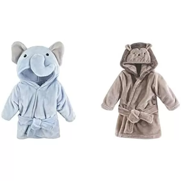 Hudson Baby Boy Plush Animal Face Bathrobe 2-Pack, Blue Plaid Aztec