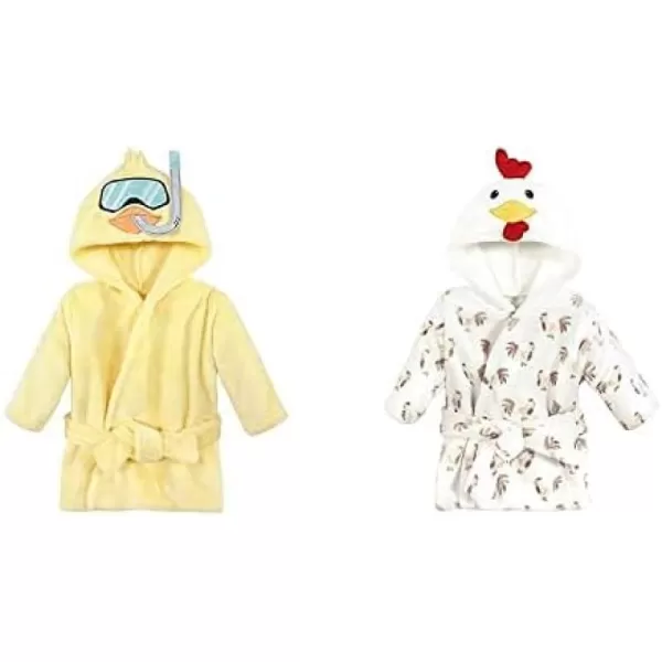 Hudson Baby Boy Plush Animal Face Bathrobe 2-Pack, Blue Plaid Aztec