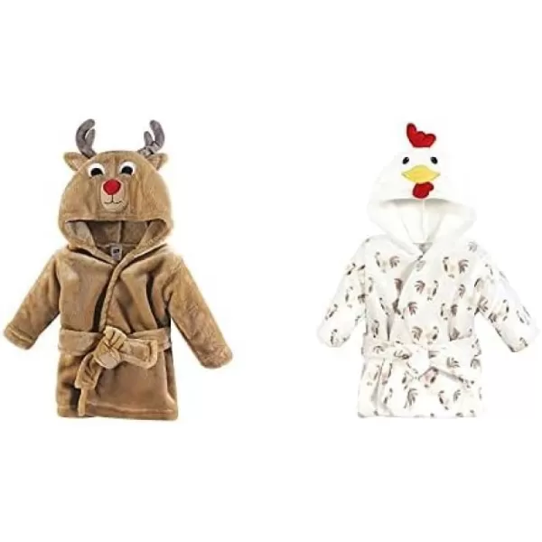 Hudson Baby Boy Plush Animal Face Bathrobe 2-Pack, Blue Plaid Aztec