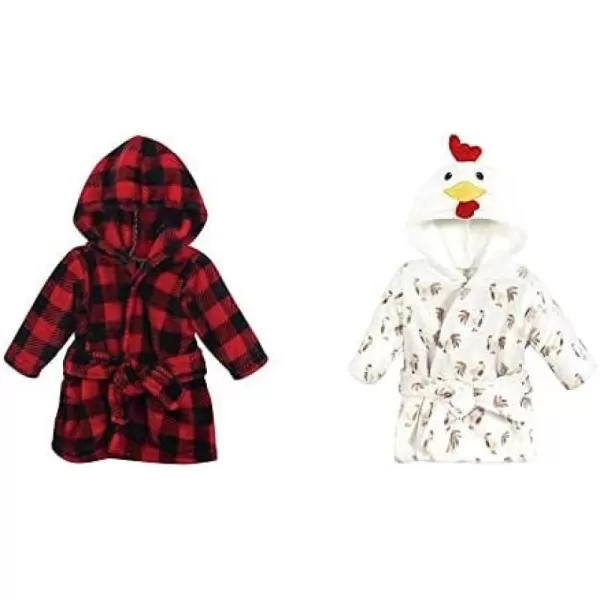 Hudson Baby Boy Plush Animal Face Bathrobe 2-Pack, Blue Plaid Aztec