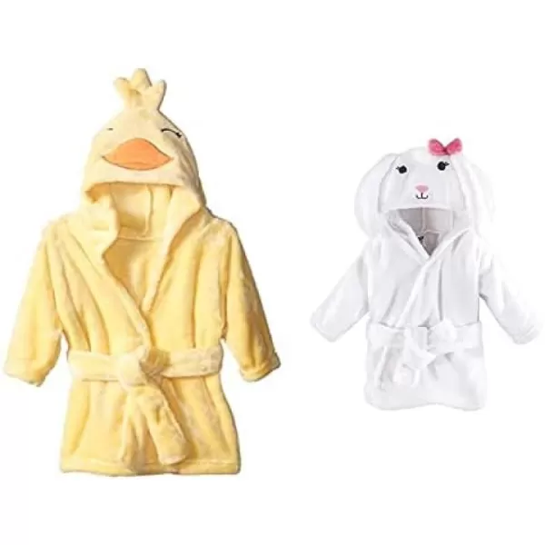 Hudson Baby Boy Plush Animal Face Bathrobe 2-Pack, Blue Plaid Aztec