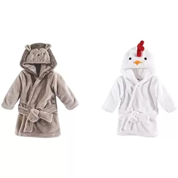 Hudson Baby Boy Plush Animal Face Bathrobe 2-Pack, Blue Plaid Aztec