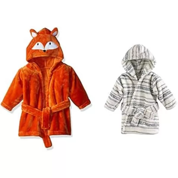 Hudson Baby Boy Plush Animal Face Bathrobe 2-Pack, Blue Plaid Aztec