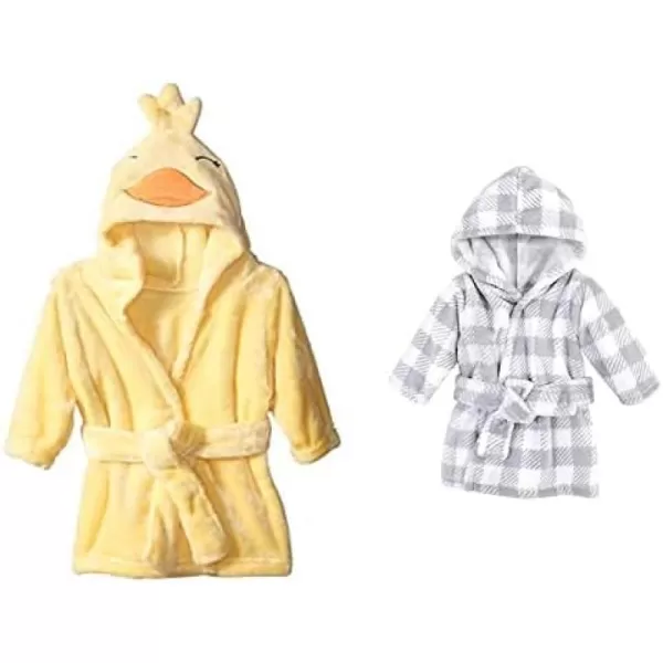 Hudson Baby Boy Plush Animal Face Bathrobe 2-Pack, Blue Plaid Aztec