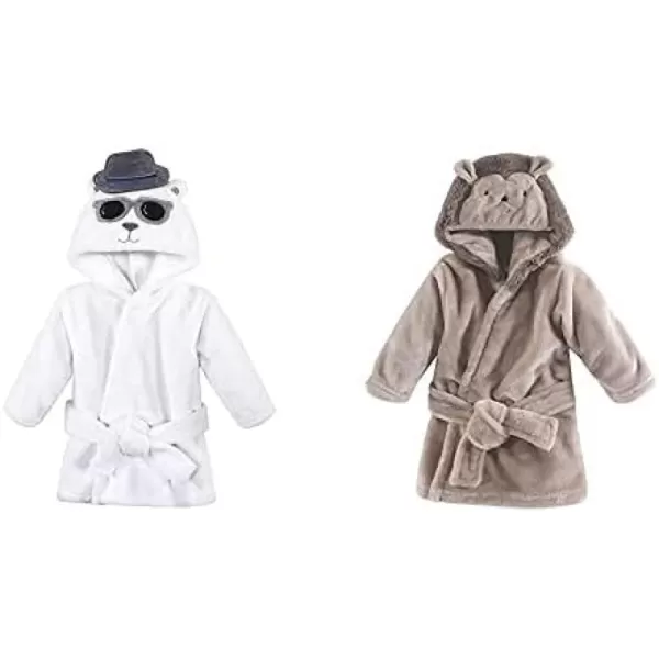 Hudson Baby Boy Plush Animal Face Bathrobe 2-Pack, Blue Plaid Aztec