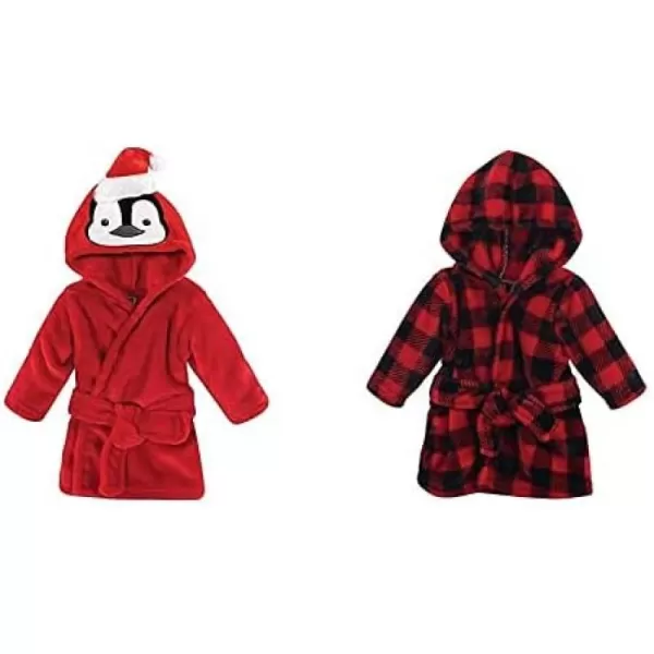 Hudson Baby Boy Plush Animal Face Bathrobe 2-Pack, Blue Plaid Aztec