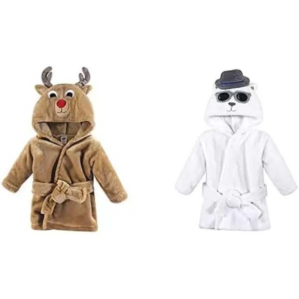 Hudson Baby Boy Plush Animal Face Bathrobe 2-Pack, Blue Plaid Aztec