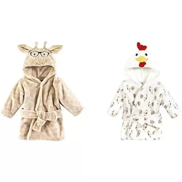 Hudson Baby Boy Plush Animal Face Bathrobe 2-Pack, Blue Plaid Aztec