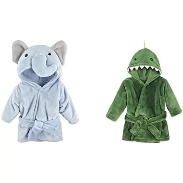 Hudson Baby Boy Plush Animal Face Bathrobe 2-Pack, Blue Plaid Aztec