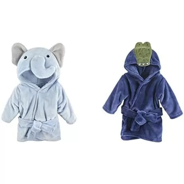 Hudson Baby Boy Plush Animal Face Bathrobe 2-Pack, Blue Plaid Aztec