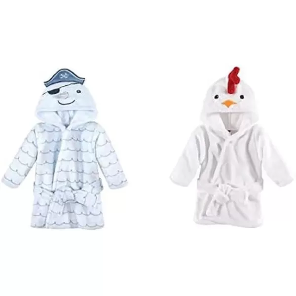 Hudson Baby Boy Plush Animal Face Bathrobe 2-Pack, Blue Plaid Aztec