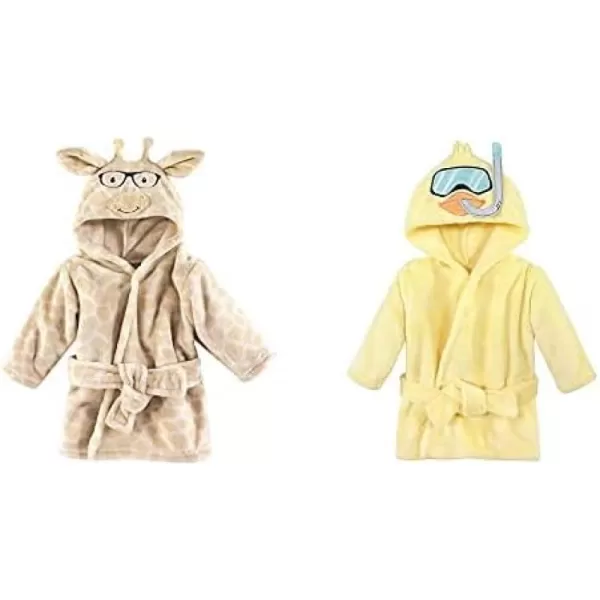 Hudson Baby Boy Plush Animal Face Bathrobe 2-Pack, Blue Plaid Aztec