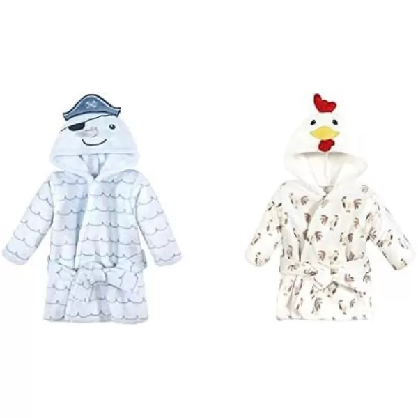 Hudson Baby Boy Plush Animal Face Bathrobe 2-Pack, Blue Plaid Aztec