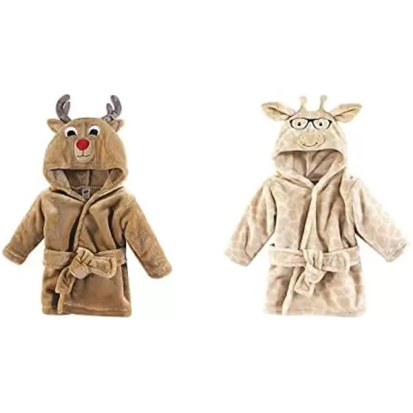 Hudson Baby Boy Plush Animal Face Bathrobe 2-Pack, Blue Plaid Aztec