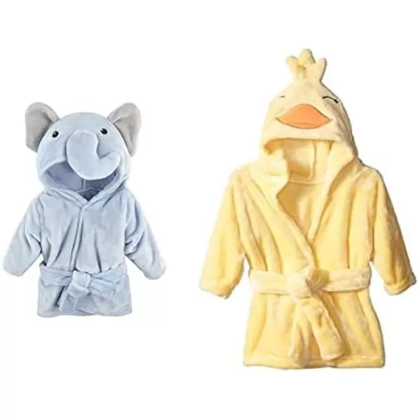 Hudson Baby Boy Plush Animal Face Bathrobe 2-Pack, Blue Plaid Aztec