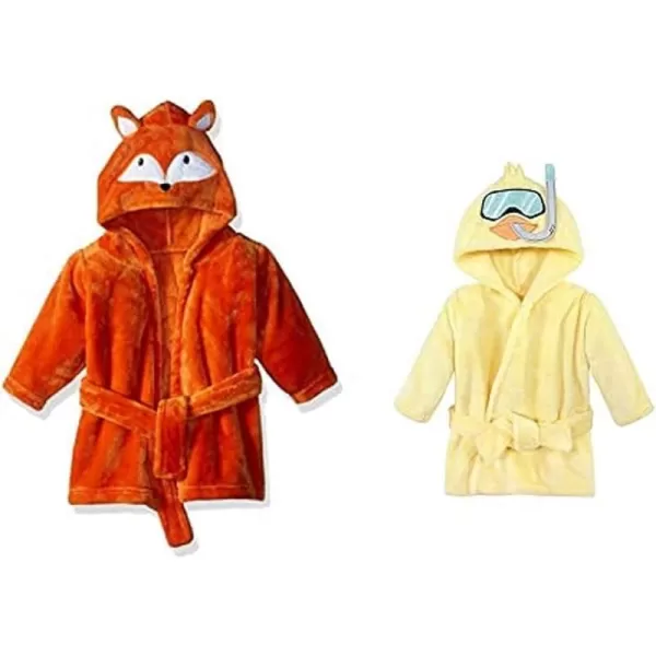 Hudson Baby Boy Plush Animal Face Bathrobe 2-Pack, Blue Plaid Aztec