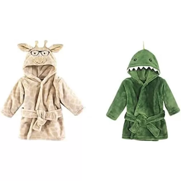 Hudson Baby Boy Plush Animal Face Bathrobe 2-Pack, Blue Plaid Aztec