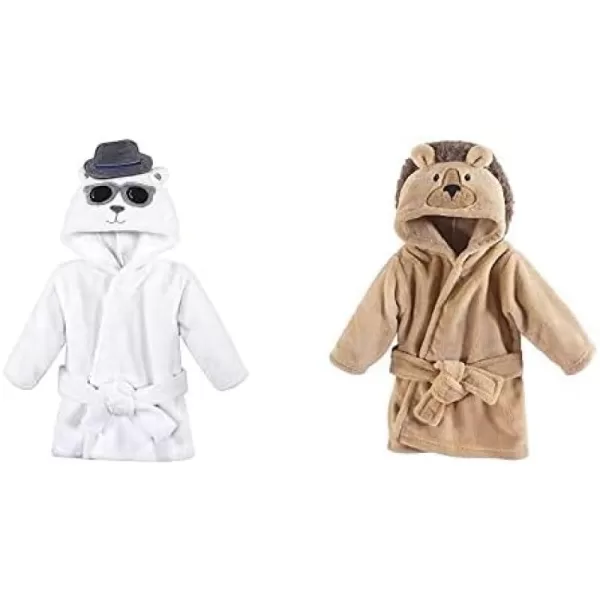 Hudson Baby Boy Plush Animal Face Bathrobe 2-Pack, Blue Plaid Aztec