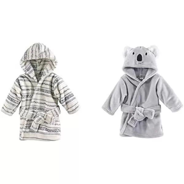 Hudson Baby Boy Plush Animal Face Bathrobe 2-Pack, Blue Plaid Aztec