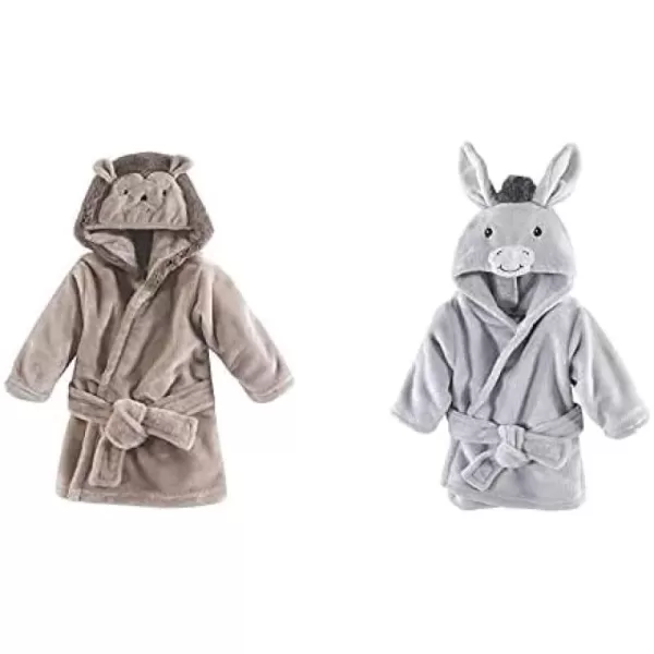 Hudson Baby Boy Plush Animal Face Bathrobe 2-Pack, Blue Plaid Aztec