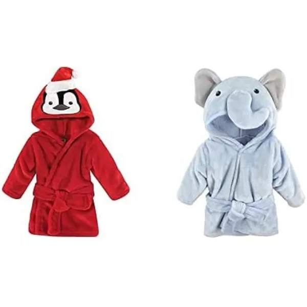 Hudson Baby Boy Plush Animal Face Bathrobe 2-Pack, Blue Plaid Aztec
