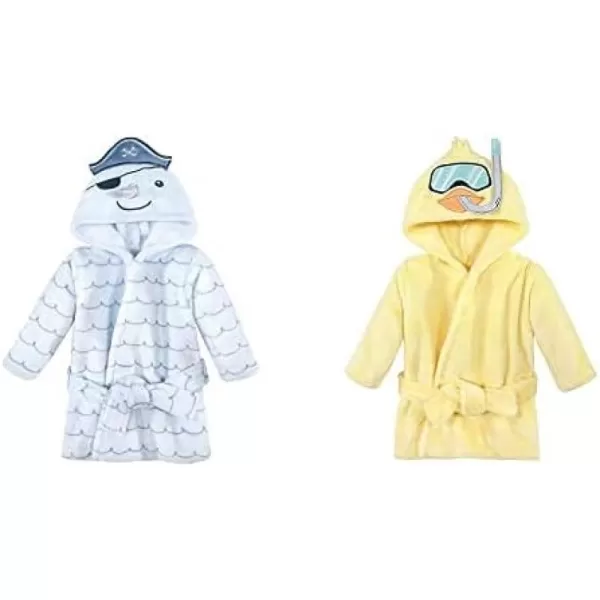 Hudson Baby Boy Plush Animal Face Bathrobe 2-Pack, Blue Plaid Aztec