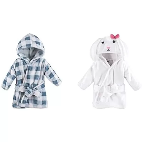 Hudson Baby Boy Plush Animal Face Bathrobe 2-Pack, Blue Plaid Aztec