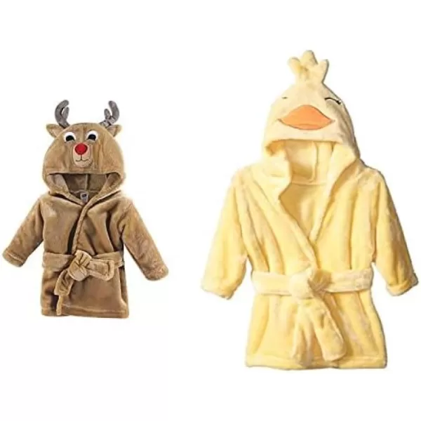 Hudson Baby Boy Plush Animal Face Bathrobe 2-Pack, Blue Plaid Aztec