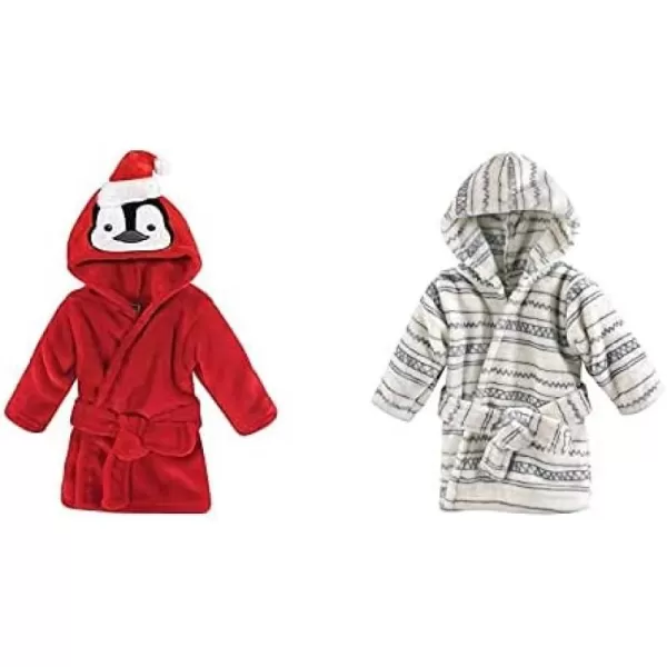 Hudson Baby Boy Plush Animal Face Bathrobe 2-Pack, Blue Plaid Aztec