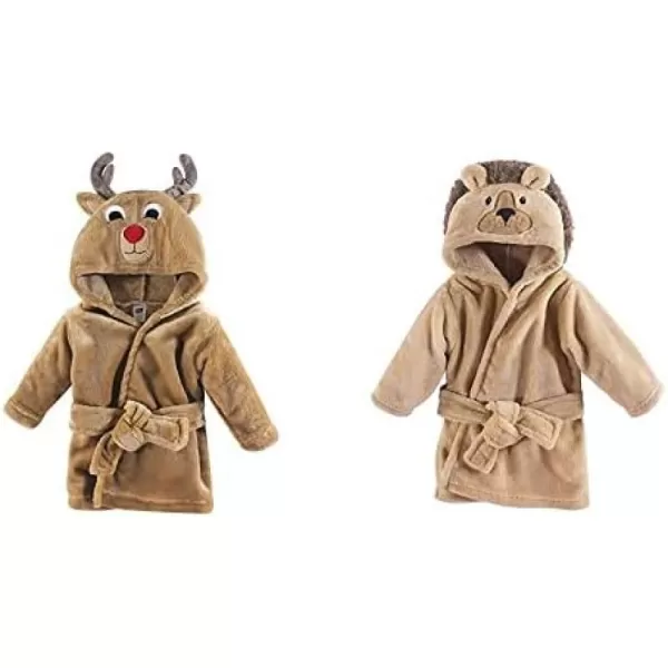 Hudson Baby Boy Plush Animal Face Bathrobe 2-Pack, Blue Plaid Aztec