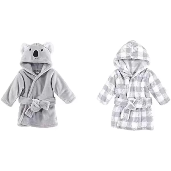 Hudson Baby Boy Plush Animal Face Bathrobe 2-Pack, Blue Plaid Aztec
