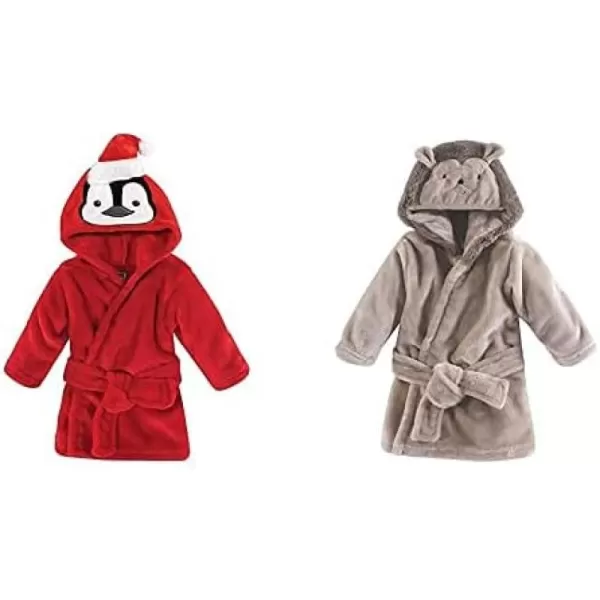 Hudson Baby Boy Plush Animal Face Bathrobe 2-Pack, Blue Plaid Aztec