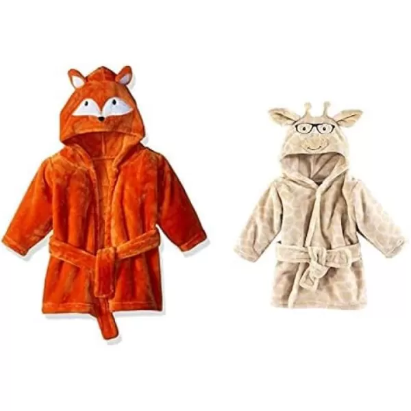 Hudson Baby Boy Plush Animal Face Bathrobe 2-Pack, Blue Plaid Aztec