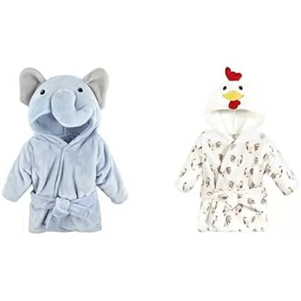 Hudson Baby Boy Plush Animal Face Bathrobe 2-Pack, Blue Plaid Aztec