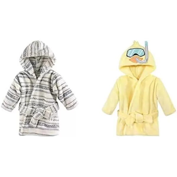 Hudson Baby Boy Plush Animal Face Bathrobe 2-Pack, Blue Plaid Aztec