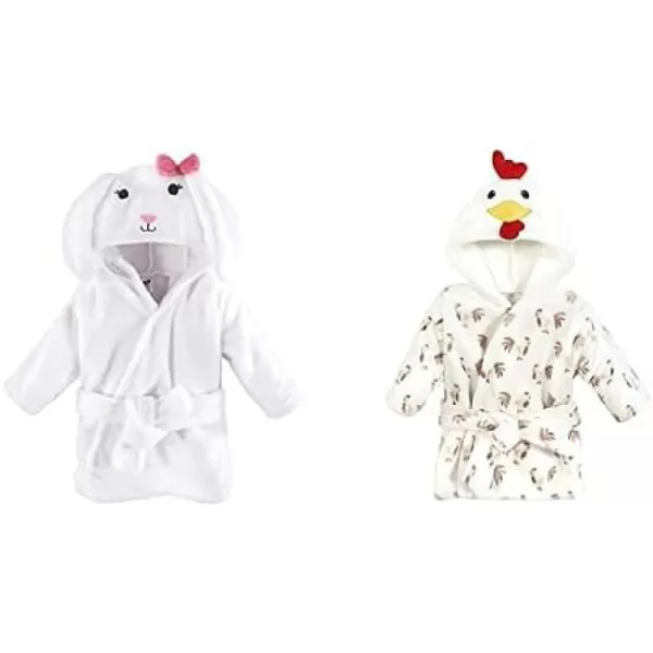 Hudson Baby Boy Plush Animal Face Bathrobe 2-Pack, Blue Plaid Aztec