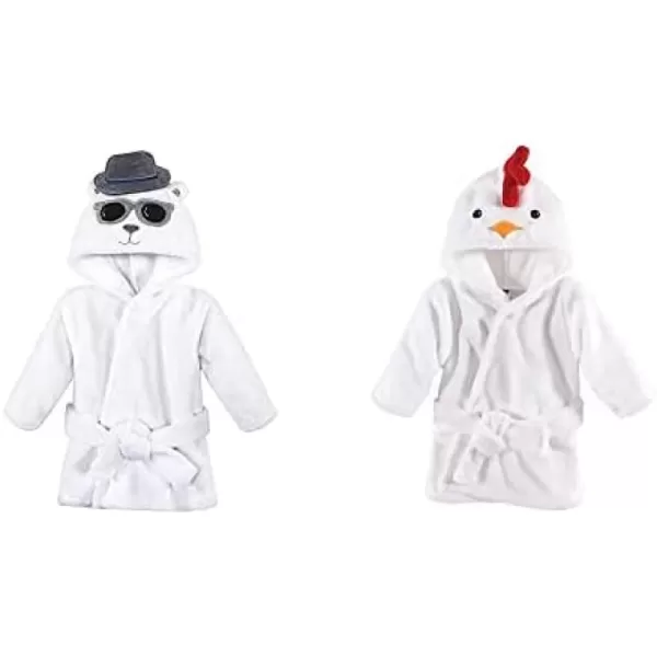 Hudson Baby Boy Plush Animal Face Bathrobe 2-Pack, Blue Plaid Aztec