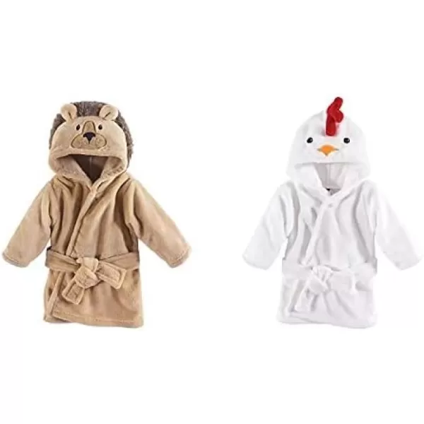 Hudson Baby Boy Plush Animal Face Bathrobe 2-Pack, Blue Plaid Aztec